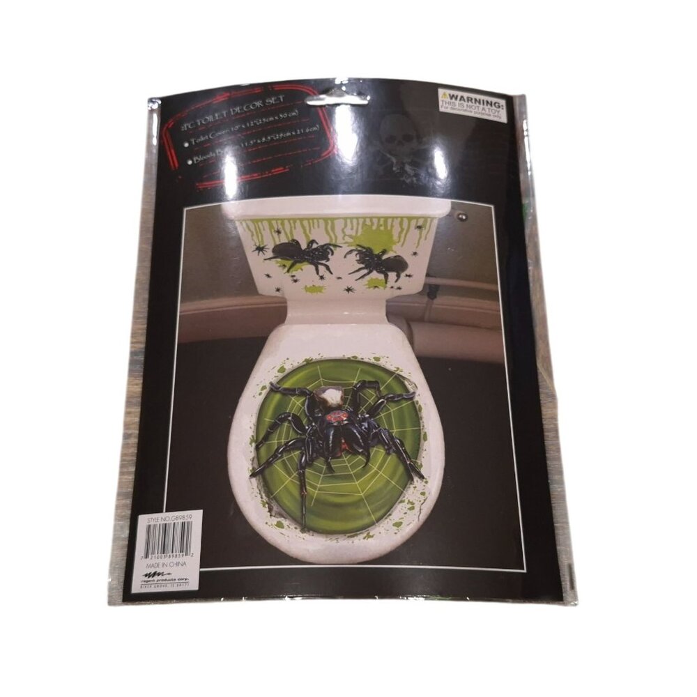 2-Piece Horror-Themed Toilet Decor Set Spider Design & Bloody Border Halloween